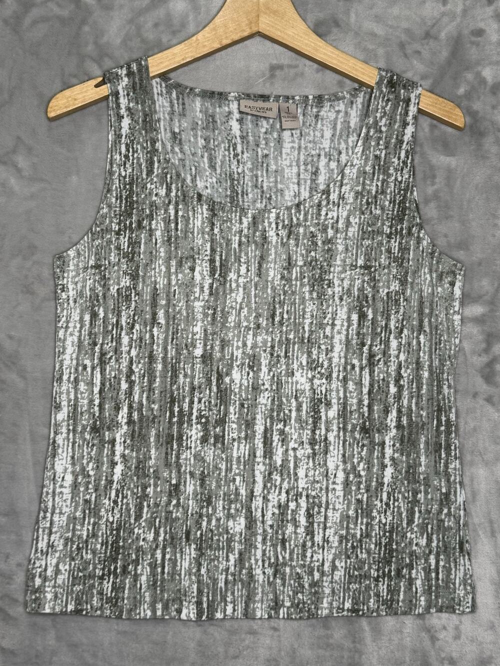 Chico's Easy Wear Tank Womens Medium Gray White Abstract Design Stretch Layering